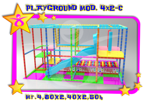 PLAYGROUND 4X2 MODELLO C con scivolo, vasca palline e punching ball